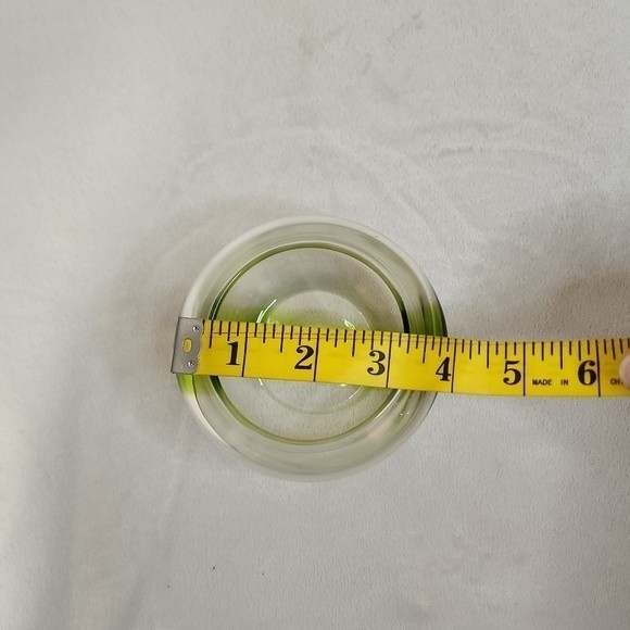 Clear vase hand blown heavy art glass with lime green clear stripe - Picture 9 of 10